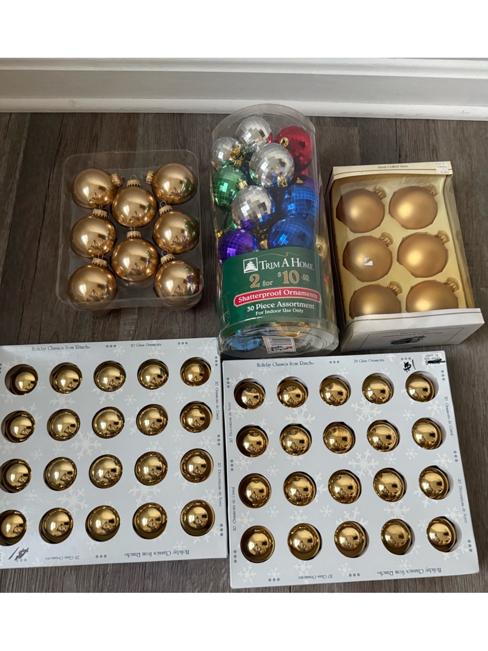 Vintage Glass Christmas Ornament Assortment Lot Multi Color Gold Holiday Balls